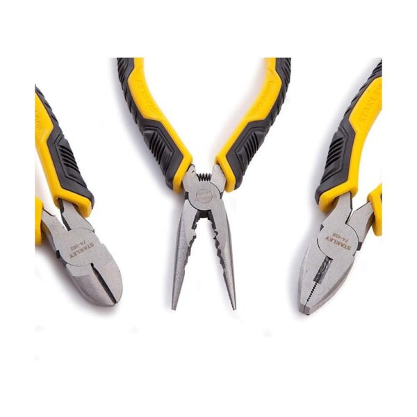 Stanley Control Grip Plier Set Grip/Combination/Long Nose 3 Piece - Black/Yellow - Image 2