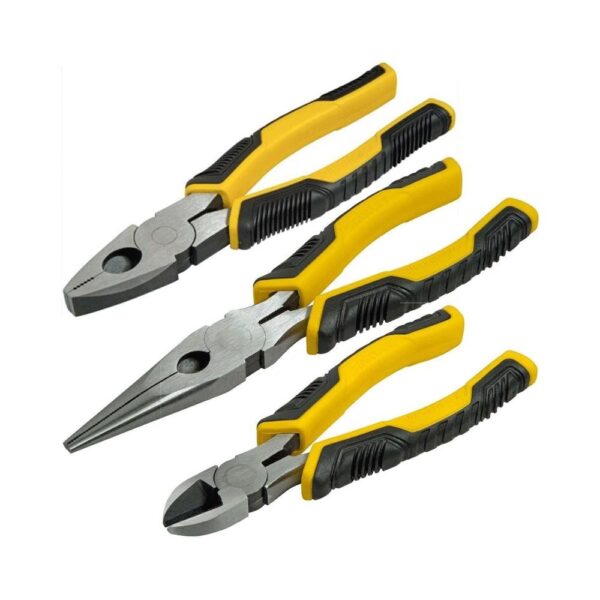 Stanley Control Grip Plier Set Grip/Combination/Long Nose 3 Piece - Black/Yellow - Image 3