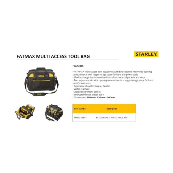 Stanley Fatmax Multi Access Tool Bag With Carry Handle & Shoulder Strap 43 x 28 x 30 cm - Black/Yellow - Image 6