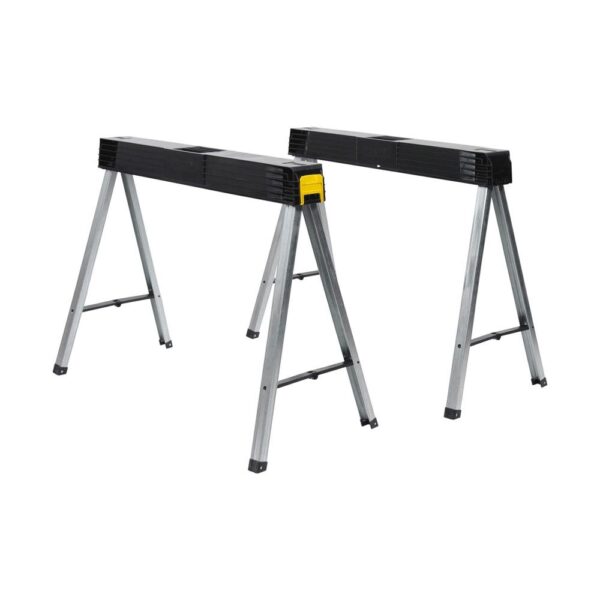 Stanley Folding Metal Sawhorse 340Kg Pair With Side Latch - Black/Aluminium