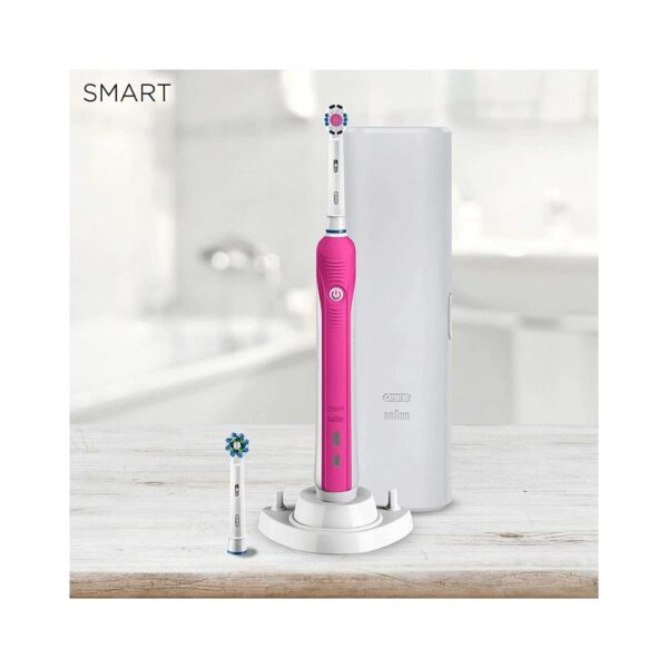 Oral-B Smart 4 3D White Electric Toothbrushes 2 Toothbrush Heads & Travel Case 3 Modes - Pink - Image 2