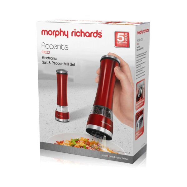 Morphy Richards Accents Electronic Salt And Pepper Mill Stainless Steel - Red - Image 6