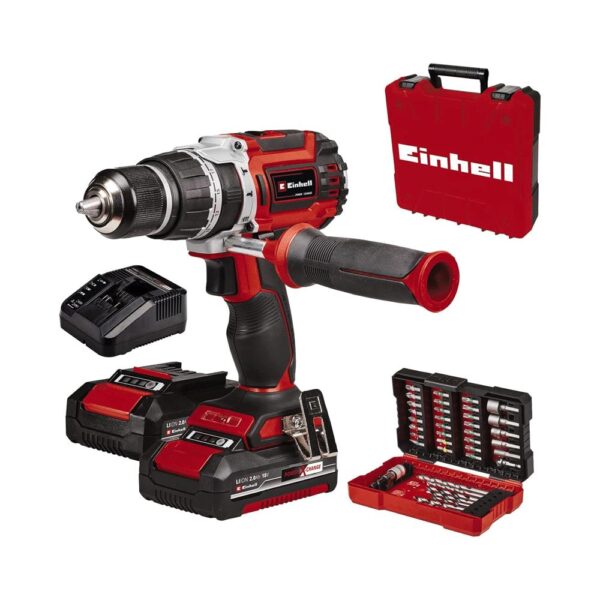 Einhell TP-CD 18/60 Li- i BL 18V Cordless Impact Drill With 2 x Batteries And Charger & 39 Piece Drill Bit Set - Red