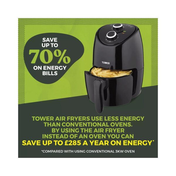 Tower Vortx Compact Manual Air Fryer 2 Litre With Rapid Air Circulation 1000W - Black - Image 4