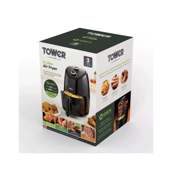 Tower Vortx Compact Manual Air Fryer 2 Litre With Rapid Air Circulation 1000W - Black - Image 11