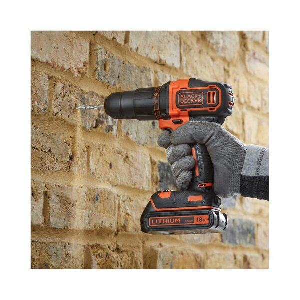 Black & Decker 18V Hammer Drill And Impact Driver With 2 x 1.5Ah Batteries 400mA Charger & Small Soft Bag Kit - Orange/Black - Image 3